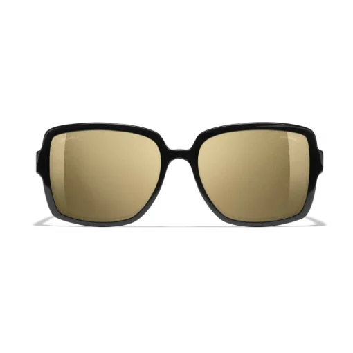 Chanel - Square Sunglasses - Black Gold Glitter - Eyewear - Avvenice