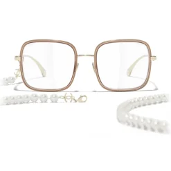 Chanel - Square Sunglasses - Gold Beige Transparent - Eyewear - Avvenice