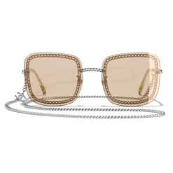 Chanel - Square Sunglasses - Silver Light Brown - Eyewear - Avvenice