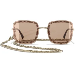 Chanel - Square Sunglasses - Gold Light Brown - Eyewear - Avvenice^ Sunglasses & Eyewear