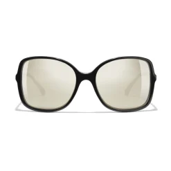 Chanel - Square Sunglasses - Black White Gold - Eyewear - Avvenice