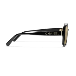 Chanel - Square Sunglasses - Black Gold Glitter - Eyewear - Avvenice