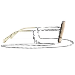 Chanel - Square Sunglasses - Silver Light Brown - Eyewear - Avvenice