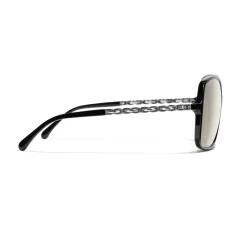 Chanel - Square Sunglasses - Black White Gold - Eyewear - Avvenice