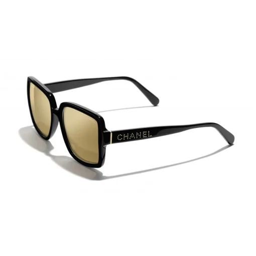 Chanel - Square Sunglasses - Black Gold Glitter - Eyewear - Avvenice