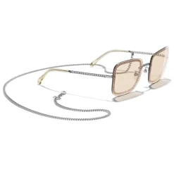 Chanel - Square Sunglasses - Silver Light Brown - Eyewear - Avvenice