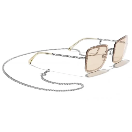 Chanel - Square Sunglasses - Silver Light Brown - Eyewear - Avvenice