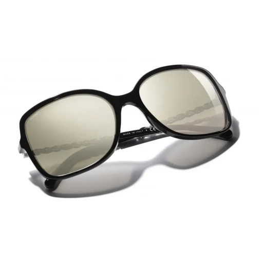 Chanel - Square Sunglasses - Black White Gold - Eyewear - Avvenice