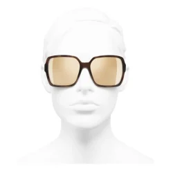 Chanel - Square Sunglasses - Brown Gold Mirror - Eyewear - Avvenice