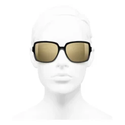Chanel - Square Sunglasses - Black Gold Glitter - Eyewear - Avvenice