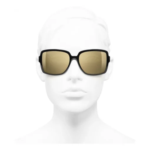 Chanel - Square Sunglasses - Black Gold Glitter - Eyewear - Avvenice