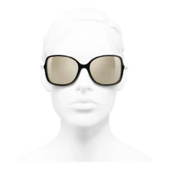 Chanel - Square Sunglasses - Black White Gold - Eyewear - Avvenice