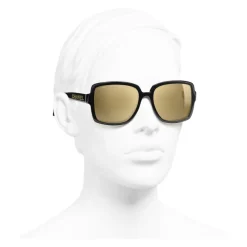 Chanel - Square Sunglasses - Black Gold Glitter - Eyewear - Avvenice