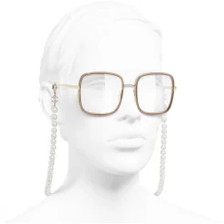 Chanel - Square Sunglasses - Gold Beige Transparent - Eyewear - Avvenice