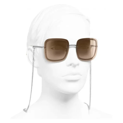 Chanel - Square Sunglasses - Silver Light Brown - Eyewear - Avvenice