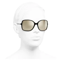 Chanel - Square Sunglasses - Black White Gold - Eyewear - Avvenice