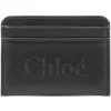 Chlo\u00e9 Chloé - Black Embroidered-Logo Leather Cardholder - Chloé Exclusive Luxury Collection - Avvenice