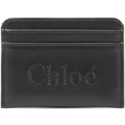 Chlo\u00e9 Chloé - Black Embroidered-Logo Leather Cardholder - Chloé Exclusive Luxury Collection - Avvenice