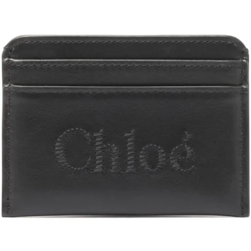 Chlo\u00e9 Chloé - Black Embroidered-Logo Leather Cardholder - Chloé Exclusive Luxury Collection - Avvenice