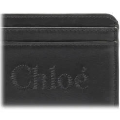 Chlo\u00e9 Chloé - Black Embroidered-Logo Leather Cardholder - Chloé Exclusive Luxury Collection - Avvenice