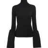 Chlo\u00e9 Chloé - Black Turtleneck Flare Sleeve Top - Chloé Exclusive Luxury Collection - Avvenice^ Tops