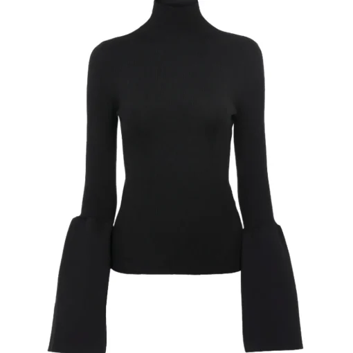 Chlo\u00e9 Chloé - Black Turtleneck Flare Sleeve Top - Chloé Exclusive Luxury Collection - Avvenice^ Tops