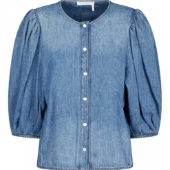 Chlo\u00e9 Chloé - Denim Collarless Blouse - Chloé Exclusive Luxury Collection - Avvenice