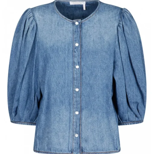 Chlo\u00e9 Chloé - Denim Collarless Blouse - Chloé Exclusive Luxury Collection - Avvenice