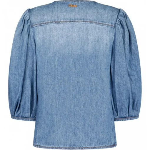 Chlo\u00e9 Chloé - Denim Collarless Blouse - Chloé Exclusive Luxury Collection - Avvenice