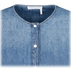 Chlo\u00e9 Chloé - Denim Collarless Blouse - Chloé Exclusive Luxury Collection - Avvenice