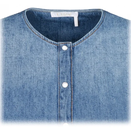 Chlo\u00e9 Chloé - Denim Collarless Blouse - Chloé Exclusive Luxury Collection - Avvenice