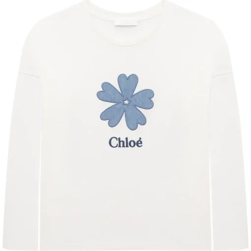 Chlo\u00e9 Chloé - Kids Off-White Long Sleeves T-Shirt - Chloé Exclusive Luxury Collection - Avvenice