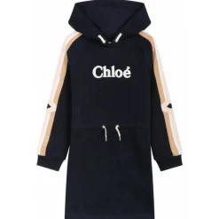 Chlo\u00e9 Chloé - Navy Blue and Multicolour Appliqué Logo Dress - Chloé Exclusive Luxury Collection - Avvenice^ Dresses