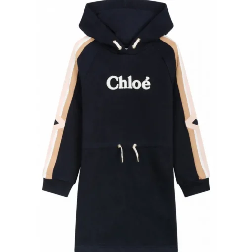 Chlo\u00e9 Chloé - Navy Blue and Multicolour Appliqué Logo Dress - Chloé Exclusive Luxury Collection - Avvenice^ Dresses