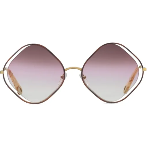 Chlo\u00e9 Eyewear Chloé - Poppy Rhombus Sunglasses in Metal - Havana Gold Rose - Chloé Eyewear - Avvenice