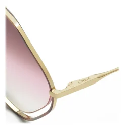 Chlo\u00e9 Eyewear Chloé - Poppy Rhombus Sunglasses in Metal - Havana Gold Rose - Chloé Eyewear - Avvenice