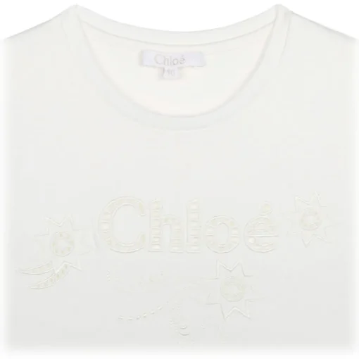 Chlo\u00e9 Chloé - White Embroidered Carved Logo T-Shirt - Chloé Exclusive Luxury Collection - Avvenice^ T-shirt