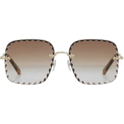 Chlo\u00e9 Eyewear Chloé - Willow Square Sunglasses in Bio-Acetate - Dark Havana Khaki - Chloé Eyewear - Avvenice