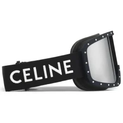 C\u00e9line Eyewear Céline - Celine Ski Mask in Plastic with Metal Studs & Mirror Lenses - Black - Sunglasses - Céline Eyewear - Avvenice