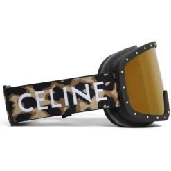 C\u00e9line Eyewear Céline - Ski Mask in Plastic with Metal Studs & Mirror Lenses - Leopard - Sunglasses - Céline Eyewear - Avvenice