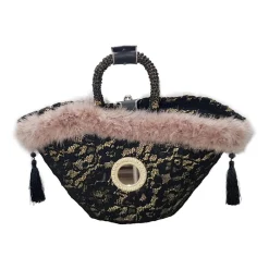 Coffarte - Medium Black Lace Coffa - Sicilian Artisan Handbag - Sicilian Coffa - Luxury High Quality Handicraft - Avvenice^ Bags