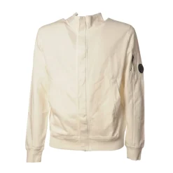 C.P. Company - Sweatshirt with Front Zip Closure and Snap Buttons - Cream - Luxury Exclusive Collection - Avvenice^ Sweatshirts
