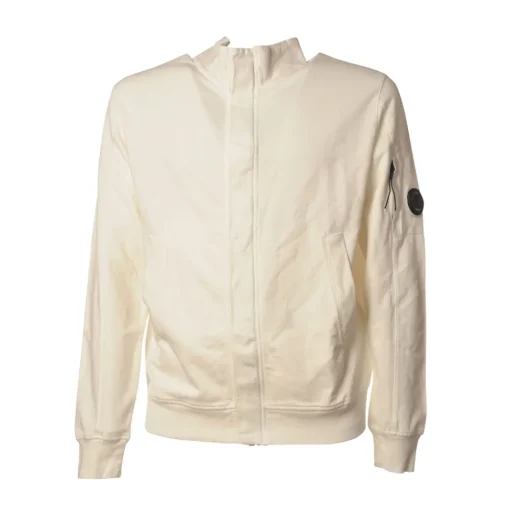 C.P. Company - Sweatshirt with Front Zip Closure and Snap Buttons - Cream - Luxury Exclusive Collection - Avvenice^ Sweatshirts