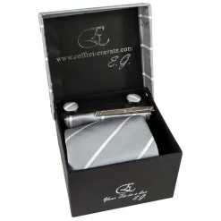 Coffret Cravates E.G. Cravates E.G. - Single Stripe Tie - Ice Gray - Avvenice