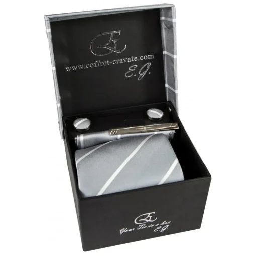 Coffret Cravates E.G. Cravates E.G. - Single Stripe Tie - Ice Gray - Avvenice