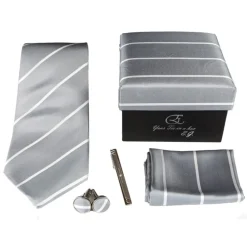 Coffret Cravates E.G. Cravates E.G. - Single Stripe Tie - Ice Gray - Avvenice