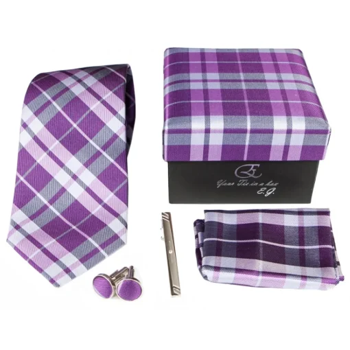 Coffret Cravates E.G. Cravates E.G. - Tartan Tie - Magenta Rose - Avvenice^ Ties & Bow Ties