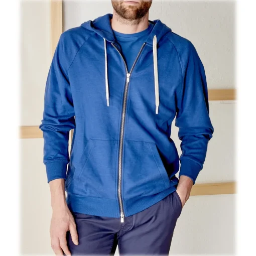 Cruna - Bel Air Sweatshirt in Cotton and Cashmere - 386 - Royal Blue - Handmade in Italy - Luxury High Quality Sweatshirt - Avvenice^ Tops