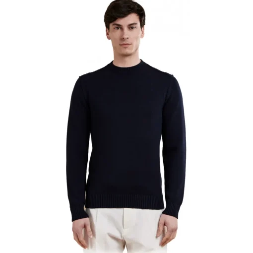 Cruna - Calais Crewneck Sweater - 1535 - Night Blue - Handmade in Italy - Luxury High Quality Collection - Avvenice