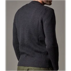Cruna - Crewneck Sweater in Wool - 657 - Night Blue - Handmade in Italy - Luxury High Quality Sweater - Avvenice